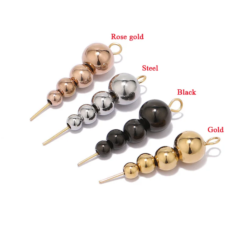 3-8mm 100pcs Gold Through Hole Stainless Steel Spacer Beads Round Pendant Connectors For DIY Earring Jewelry Making Accessories