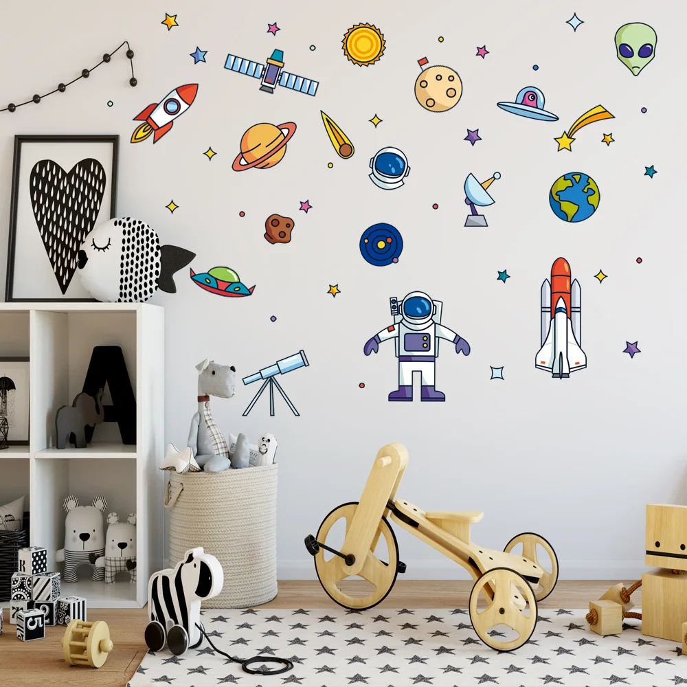 

Boys Home Anime Decor Stickers 2022 Space Alien Rocket Wall Stickers Children's Room Bedroom Living Room Decorative Accessories