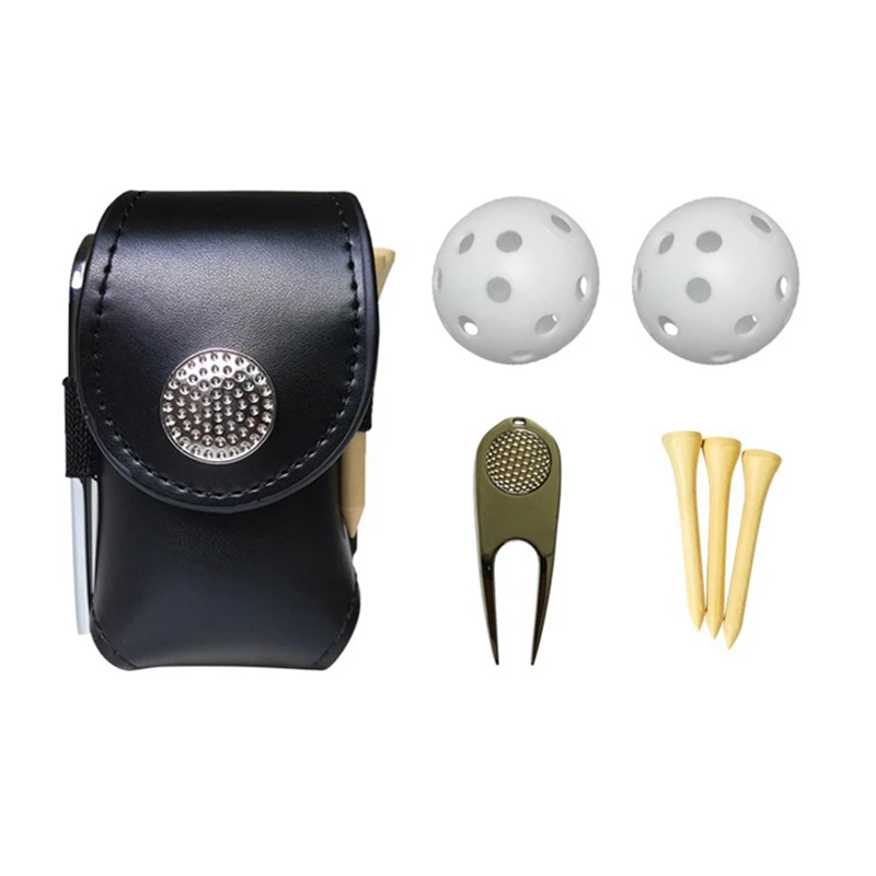 

Golf Bag Golf Personal Items Leather Small Waist Bag Small Ball Bag Accessory Kit With 2 Balls, 1 Green Fork And 3 Nails