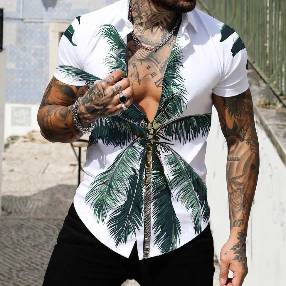 

Мужская рубашка с кокосовым деревом, повседневная плявечерние башка с коротким рукавом и 3D-принтом, лето 2022