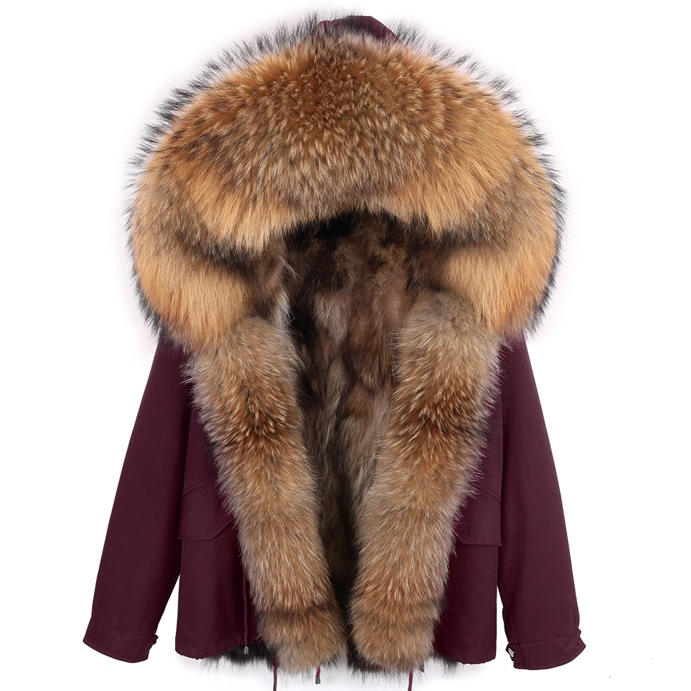 2022 Fashion Real Fur Coat Winter Jacket Women Short Parka Waterproof Natural Fox Fur Collar Hood Thick Warm Raccoon Fur Liner