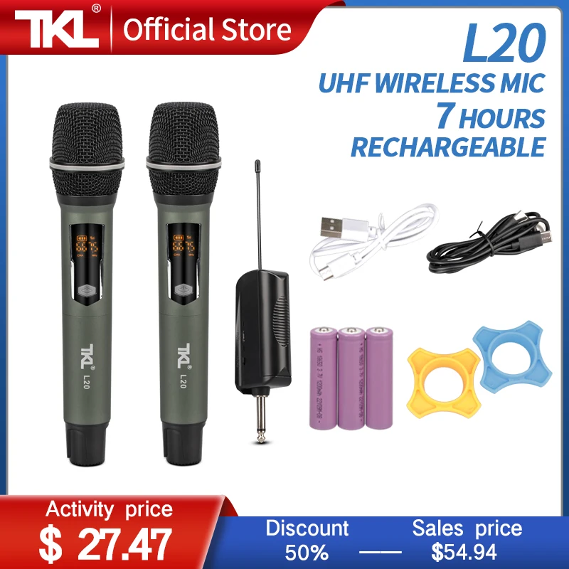 

UHF Wireless Microphone TKL 2 Channels Professional Handheld Mic For Studio Recording Party Karaoke Church Show Meeting