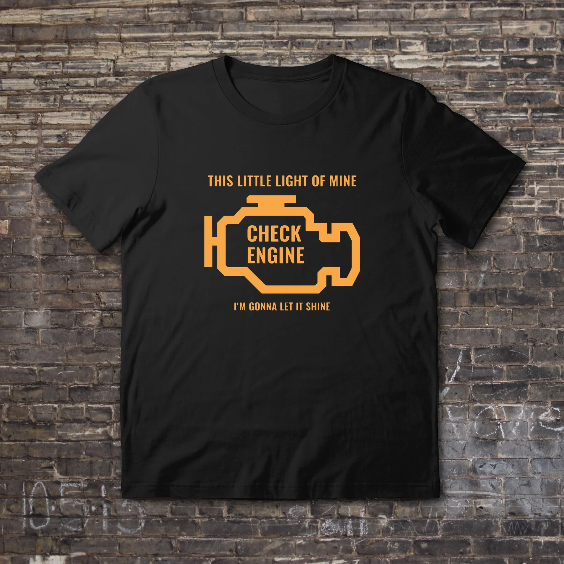 

Amazing Tees Male T Shirt Oversized Essential Check Engine Let It Shine Mechanic T-shirt Men T-shirts Graphic Short Sleeve S-3XL