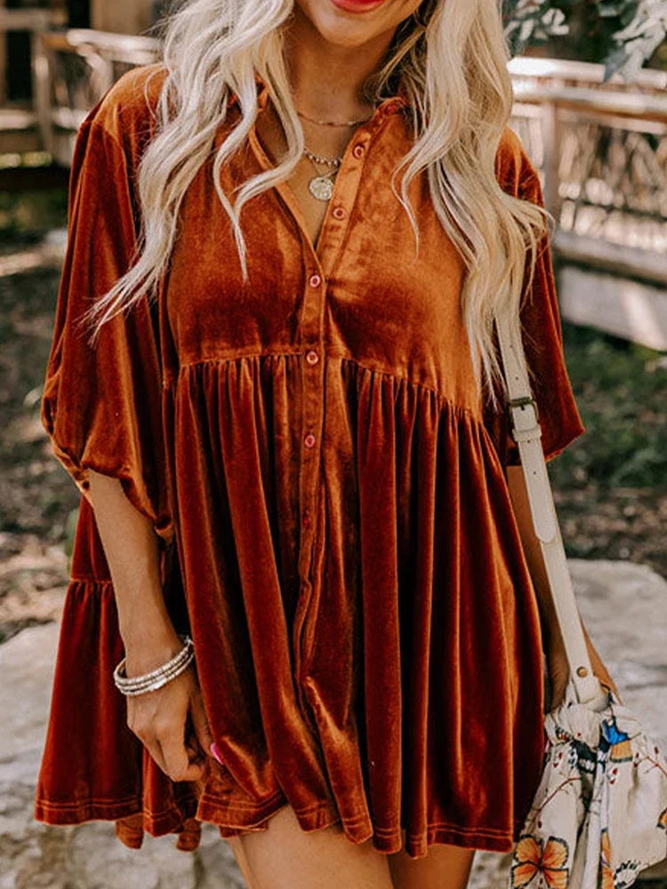 2024 свободная повседневная бархатная блузка в стиле бохо рубашка весна-лето рукав