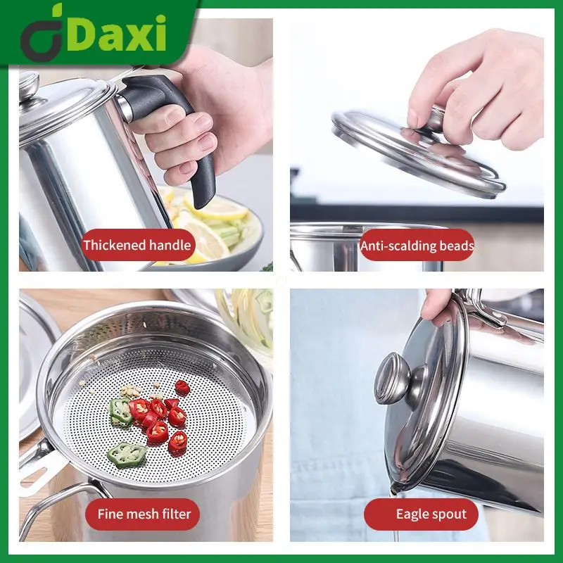 

Household Stainless Steel Oil Filter Pot Seasoning Storage Dispenser 1.8l Oil Pouring Bottle Kitchen Cooking Tools