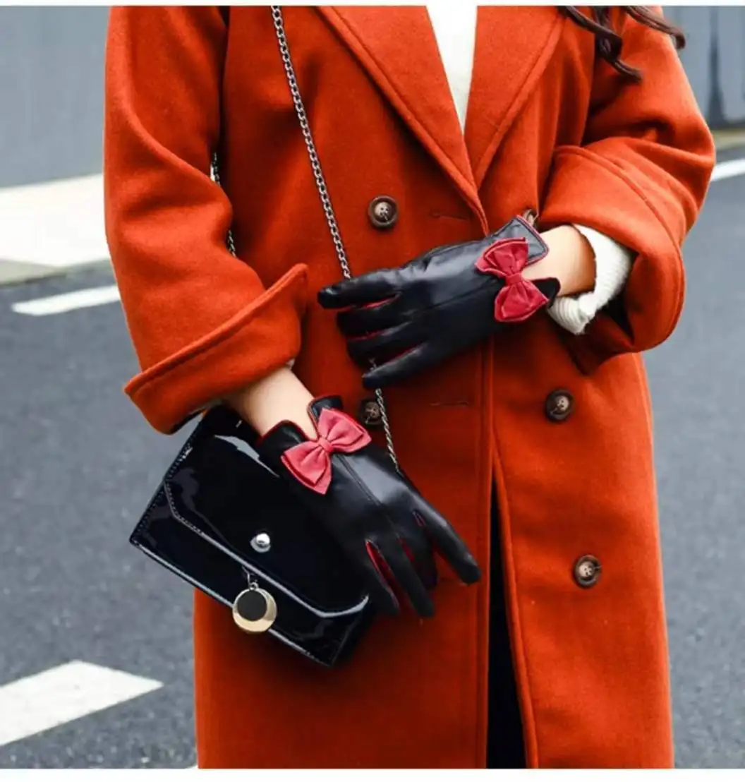 

Autumn and winter leather warm sheep fur gloves, five finger gloves fashionable and versatile