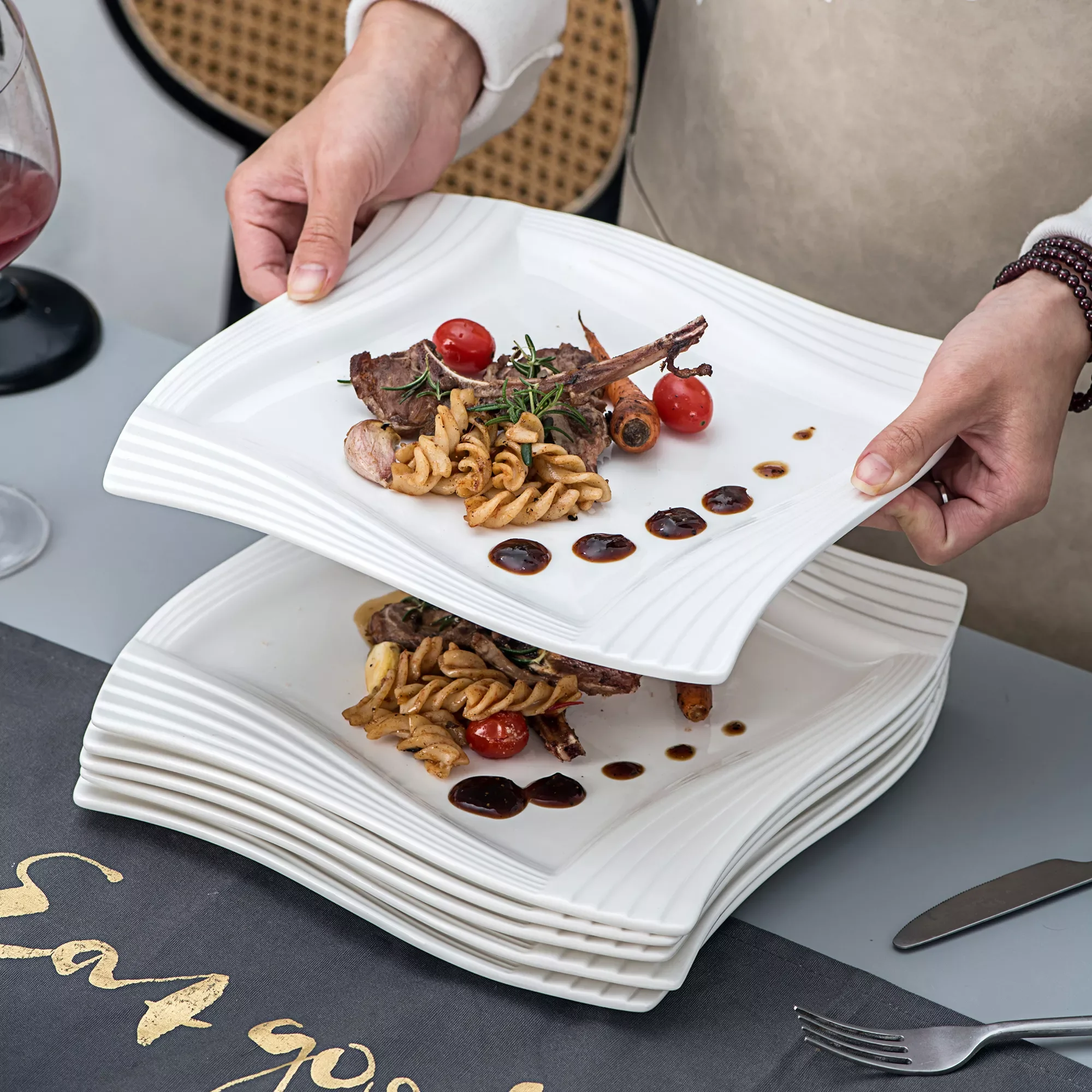 

6/12 Piece Ivory White Porcelain China Ceramic Cream White Dinner Plates Fruit Salad Plates