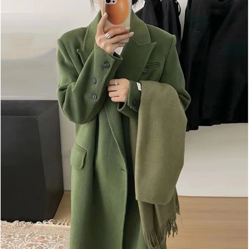 Женское двубортное шерстяное пальто