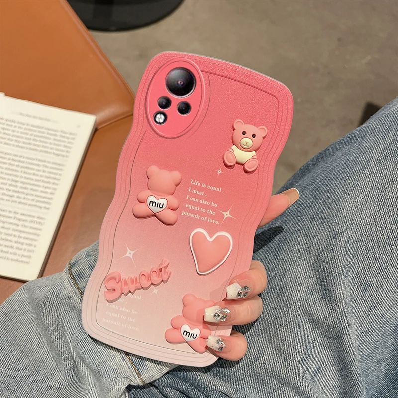

3D Wavy Gradient Sweet Bear Phone Case for Infinix Note 11 Infinix Note 10 Pro Infinix Note 8 Bracelet Protection Back Cover