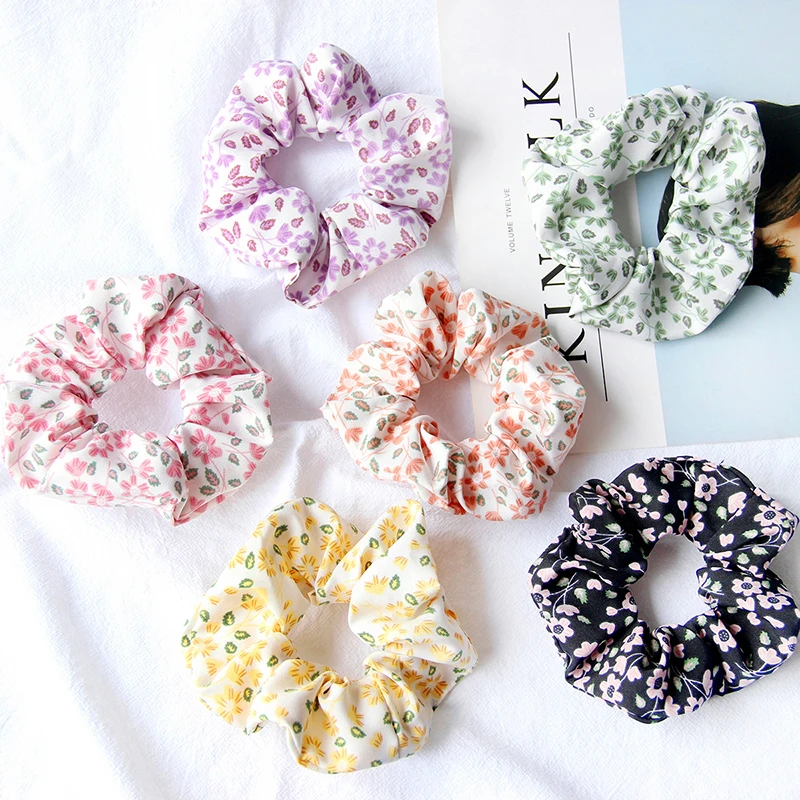 

Korean Sweet Floral Scrunchie Bohemain Pastoral Style Elastic Hair Band Flower Print Hair Rope Tie Headwear Hair Accessorie
