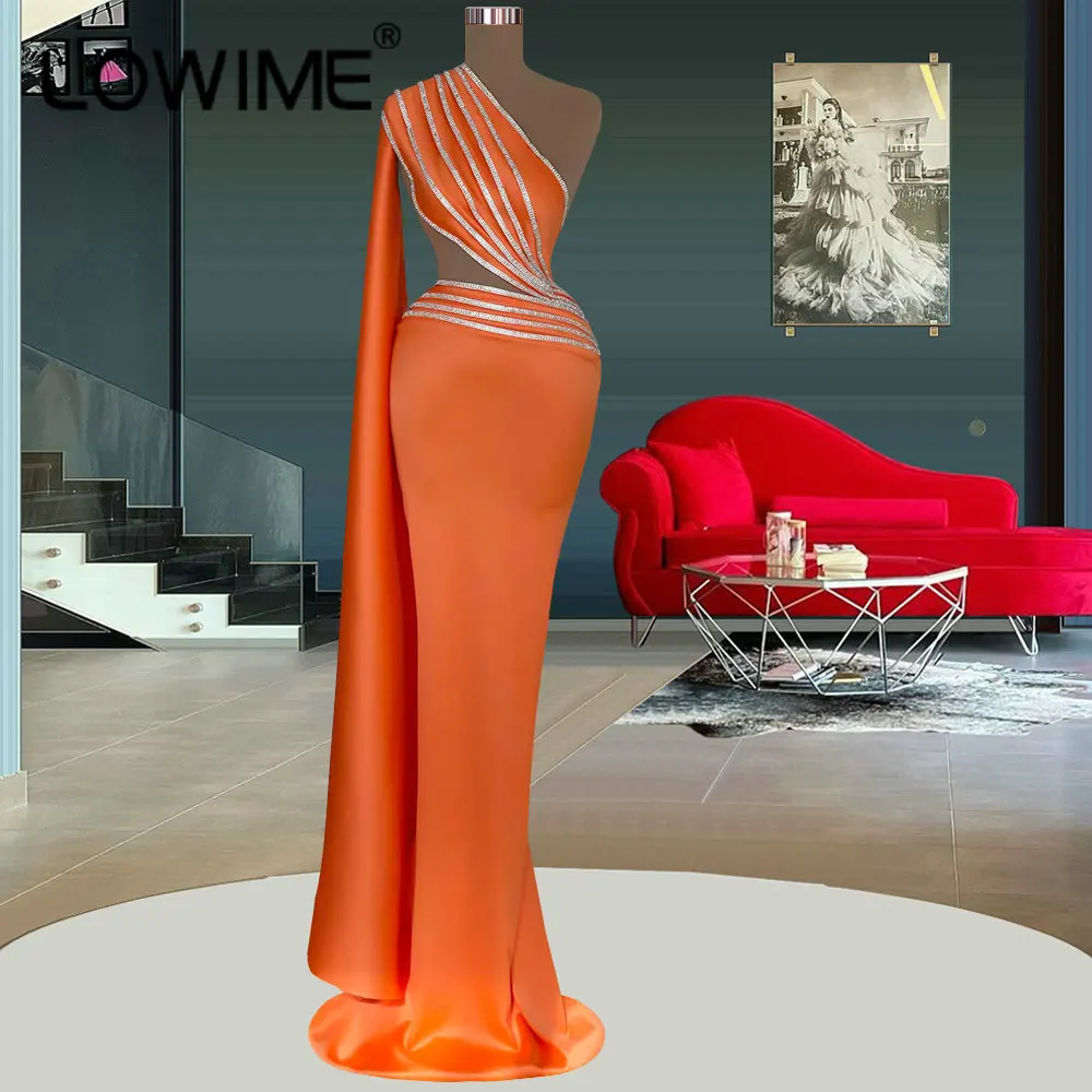 

Элегантное оранжевое длинное вечернее платье-Русалка на одно плечо, соблазнительные блестящие вечерние женские платья с вырезом для вечер...