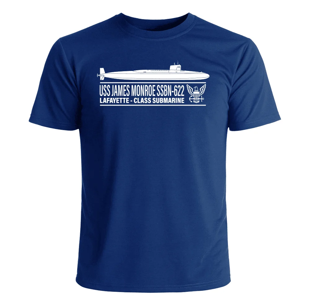 

Футболка американского флота с подводной лодкой, американский Джеймс Монро, 100% хлопок, круглый вырез, летняя повседневная мужская футболка ...