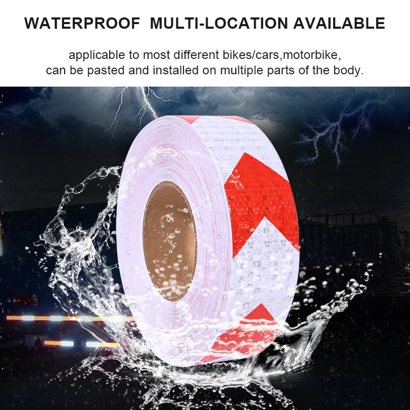 

5cm*50m Red White Arrow High Visibility Reflective Tape Self-Adhesive Reflector Sticker Conspicuity Safety Warning Strip For Car