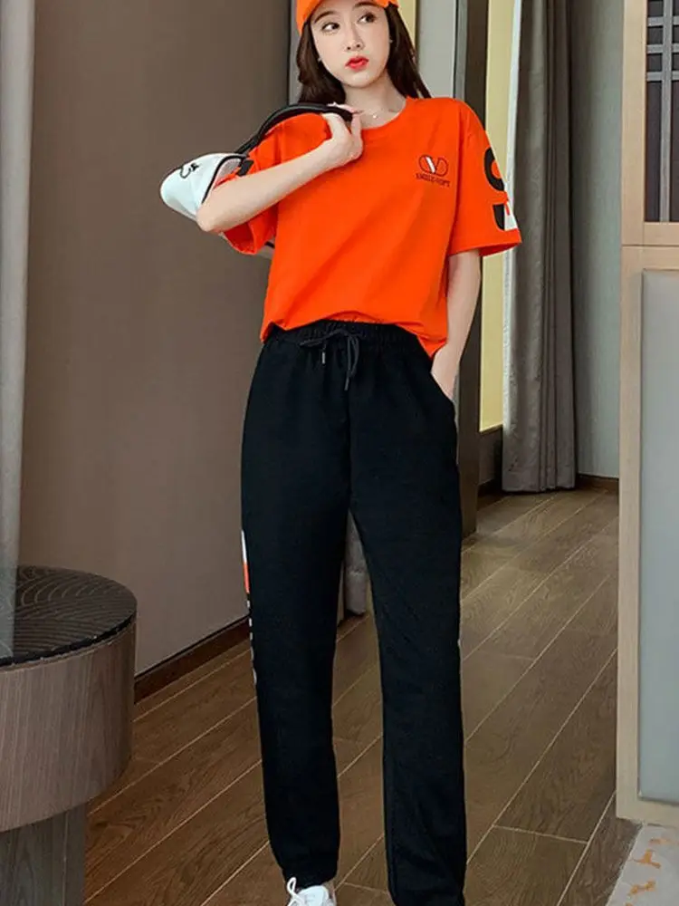 

Sports Suit Women's 2022 Summer New Fitness Suit Loose Fashion Korean Version Sports Top Running Pants Female Two-piece Gym Suit