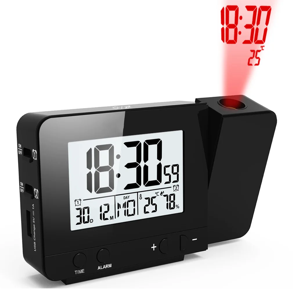 Projection Alarm Clock LED Digital Date Snooze Calendar Humidity Temperature Backlight Projector Desk Table Led Clock With Time