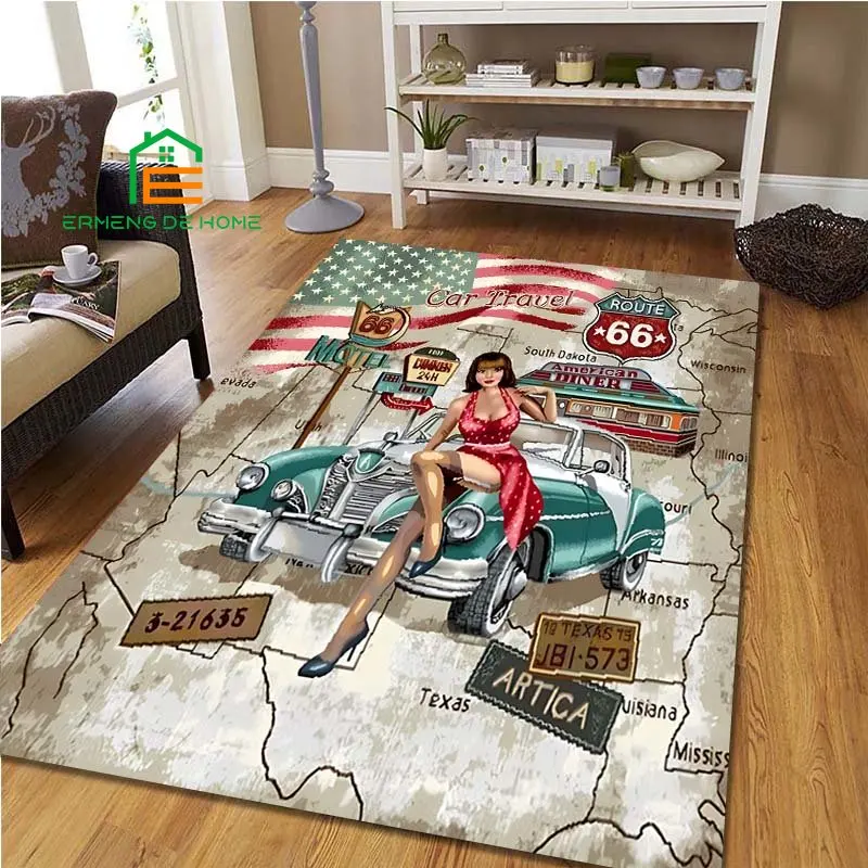 Мотоциклетный Автомобильный Ковер Route66 для девушек спальни гостиной ковер кухни