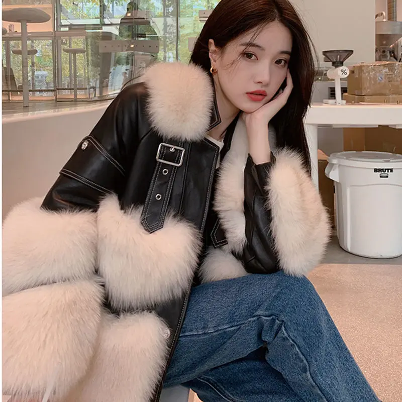 

Женское меховое пальто, роскошная куртка из искусственного лисьего меха в стиле ретро, Эксклюзивная дизайнерская женская зимняя одежда, но...