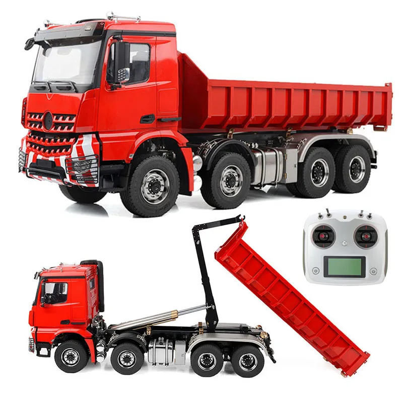 

In Stock 1/14 8x8 RC Hydraulic Dump Truck Metal Roll Off Truck Model with Light Sound System RTR Version Boy RC Car Toy Gift