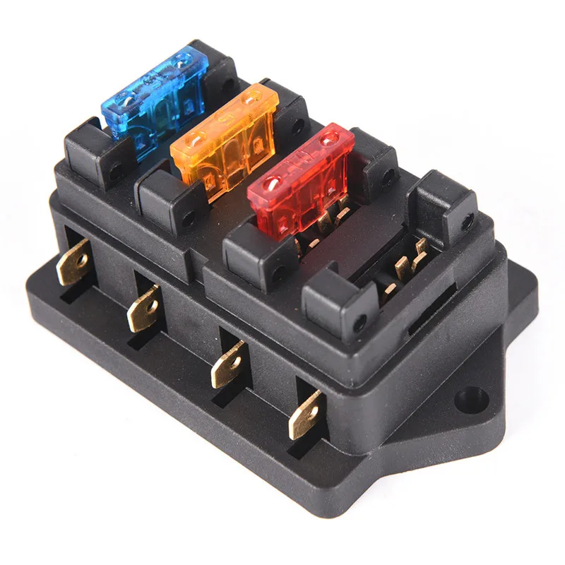 

Car 4 Way Circuit Standard ATO Blade Fuse Box Block Holder 12V/24V+4 Way Fuse