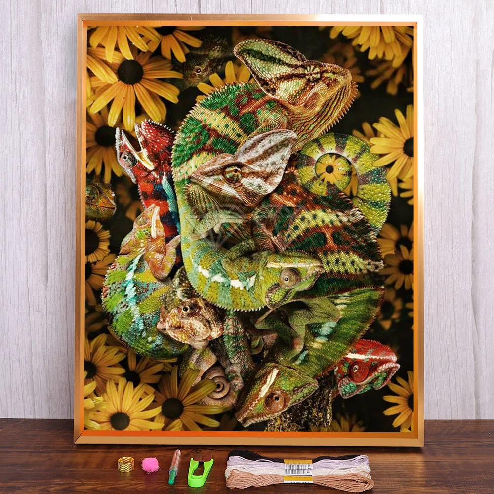 

Flower Animal Cat Tiger Lion Fox Printed Fabric 11CT Cross Stitch Embroidery Set DMC Threads Handiwork Craft work Adults