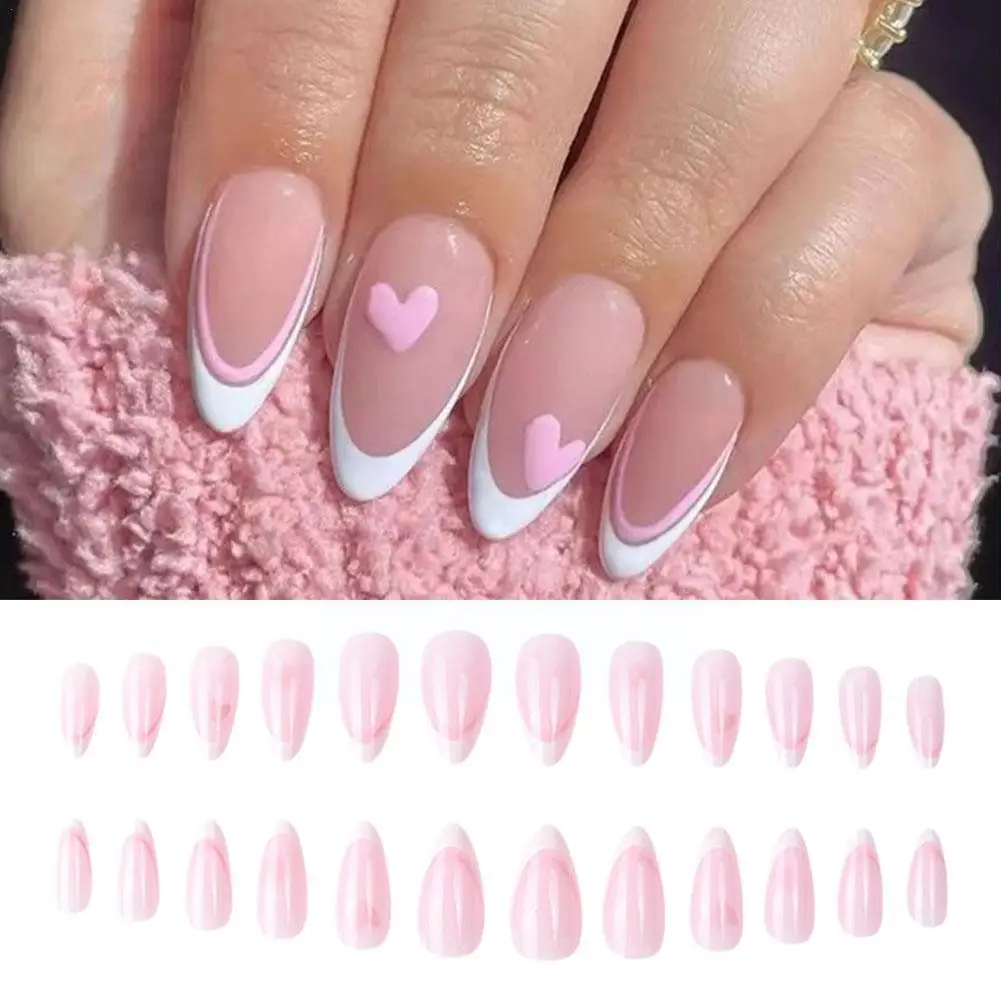 

Pink Love Water Drop Armor European And American French Nail Fake Nails Press Emo Armor Diamond Press Wear On Nails On Exte F8L2