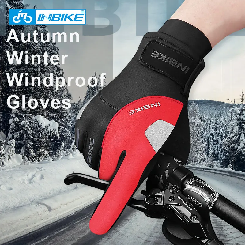 

INBIKE распродажа зимние велосипедные перчатки ветрозащитные термоперчатки для сенсорного экрана велосипедные перчатки светоотражающие вел...