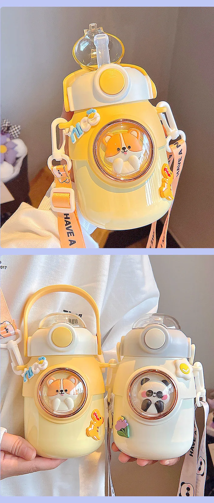

Kawaii Thermos Water Bottle For Kid Large Capacity Cute Cartoon Cup With 3D Dolls Portable 316 Stainless Steel Straw Cups
