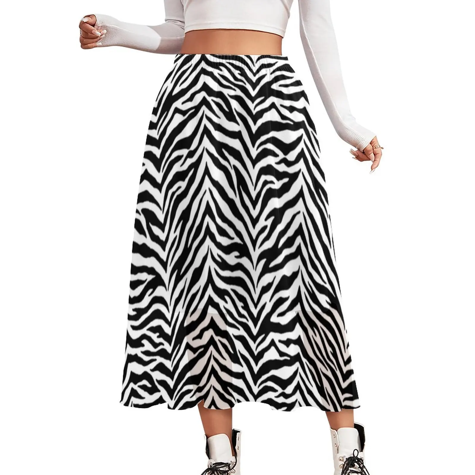 

Zebra Print Skirt White And Black Stripes Elegant Boho Skirts Elastic Waist Custom Aesthetic Casual Skirt Big Size 2XL 3XL