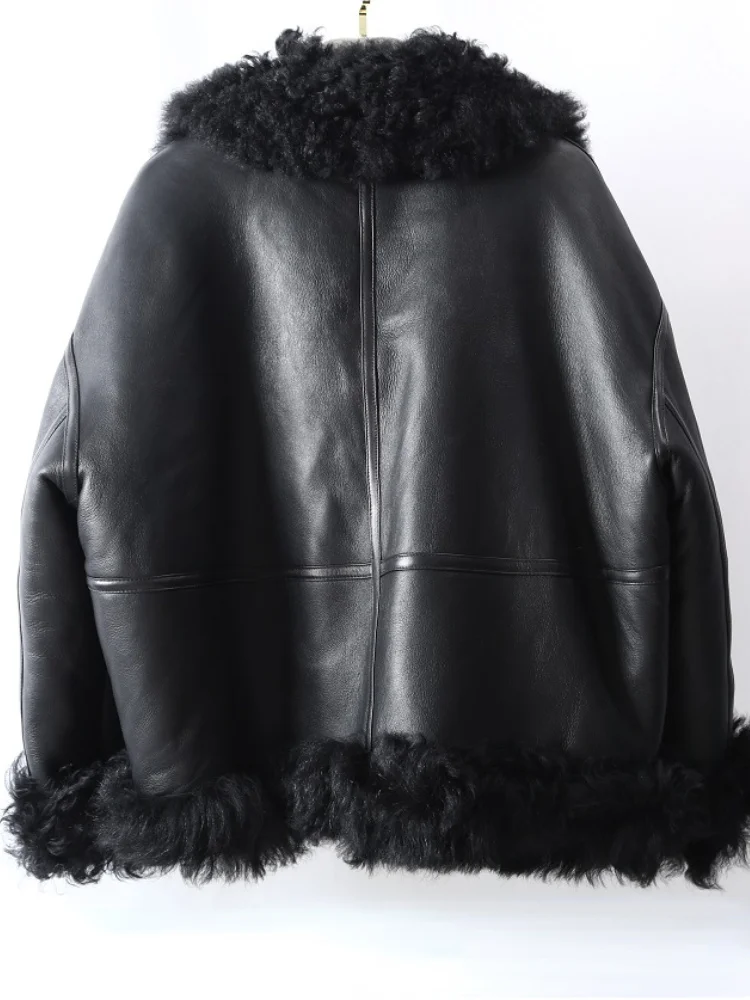 

Женская Двухсторонняя куртка из овечьей шерсти мериноса, из натуральной кожи, с отложным воротником, Осень-зима 2023