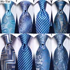 Hi-Tie светильник синий Пейсли Шелковый Свадебный галстук для мужчин Handky Cufflink мужской галстук набор модные дизайнерские деловые вечерние прямые поставки
