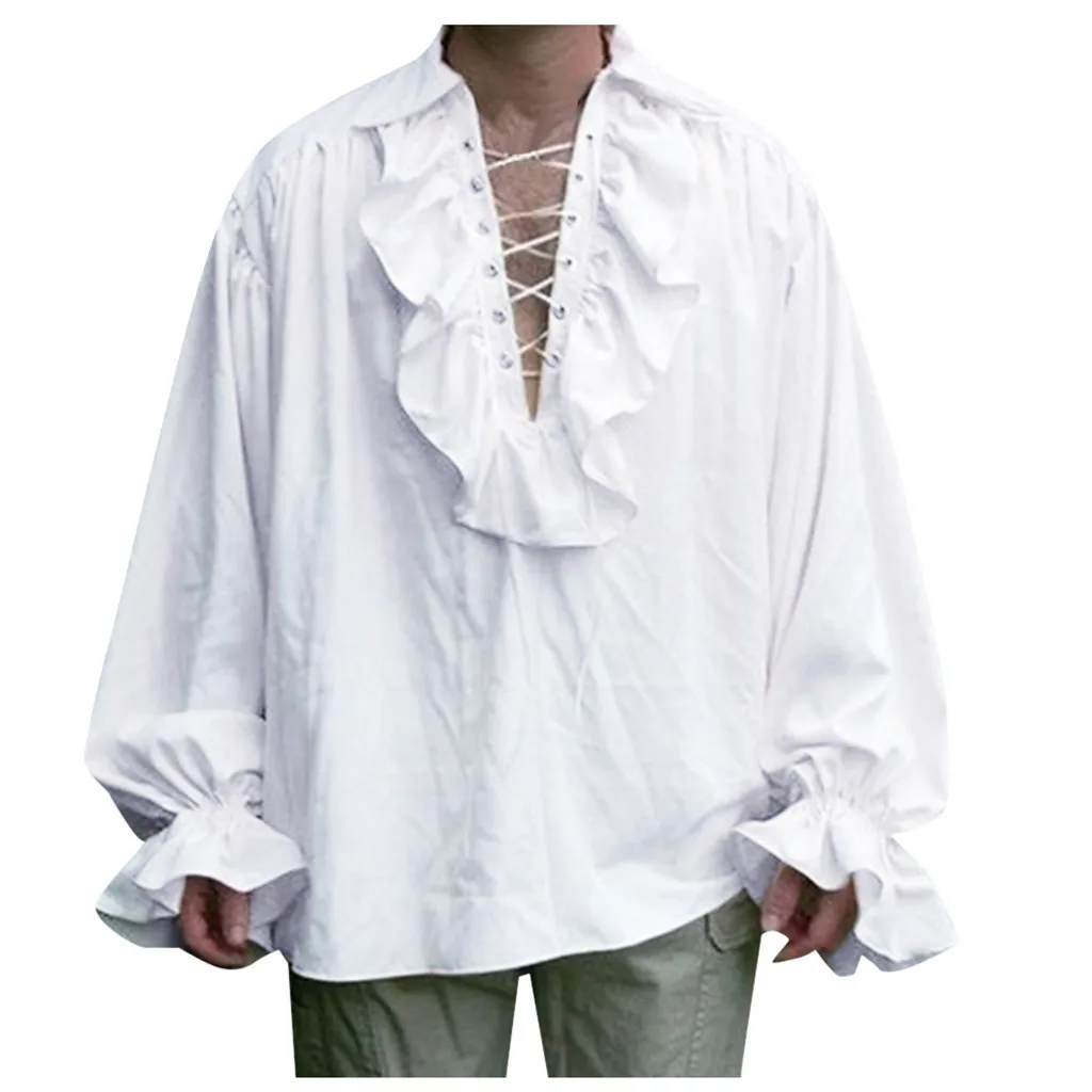 Lotus Leaf Collar Men's Retro Clothing Puff Sleeves Large Size Long Sleeve Shirts Prince Character Drama Stage Costume Tops 5XL