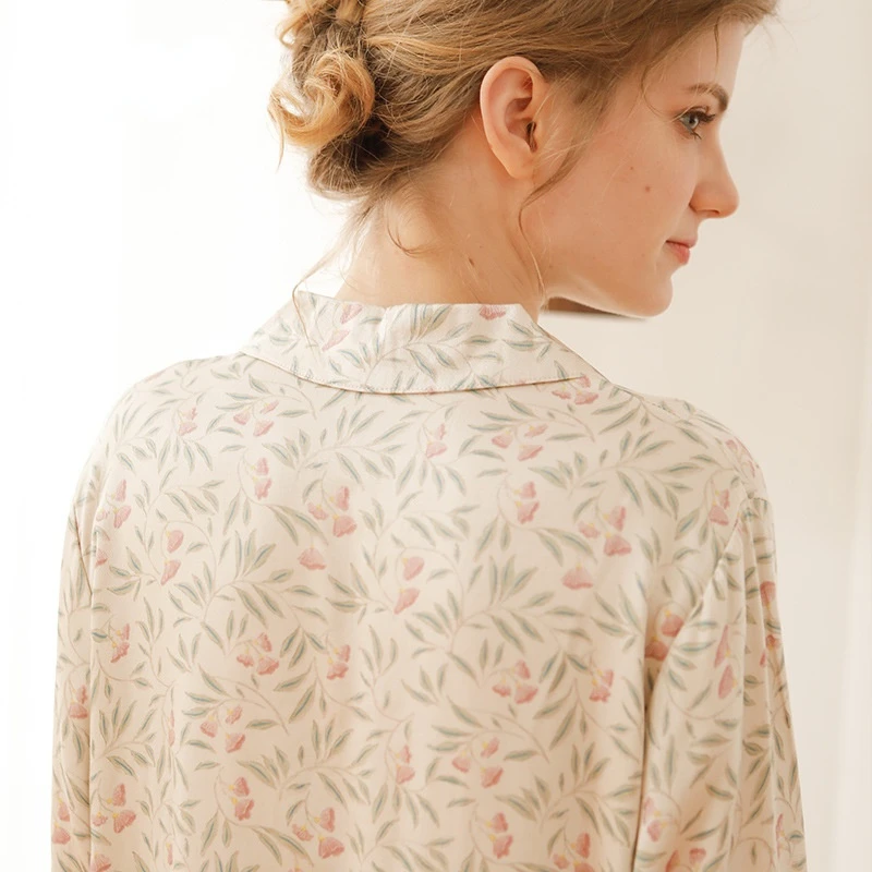 Long Sleeve Women Elegant Floral Printing Cotton for Spring Newest Lily of The Valley Pajamas Set Trousers Suits Sleepwear