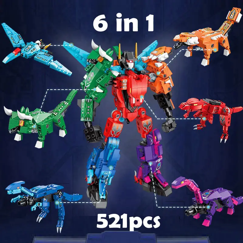 

Transformation New 521pcs Jurassiced Dinosaur Robot Building Blocks Dragon Mecha Fight Figures Bricks Toys FORChildren