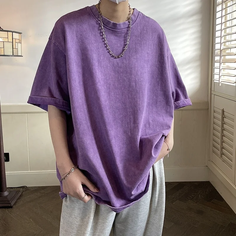 

Summer Cotton Short-sleeved T-shirt Men Fashion Casual Oversized T Shirt Men Streetwear Korean Loose O-neck Tshirt Men Tops