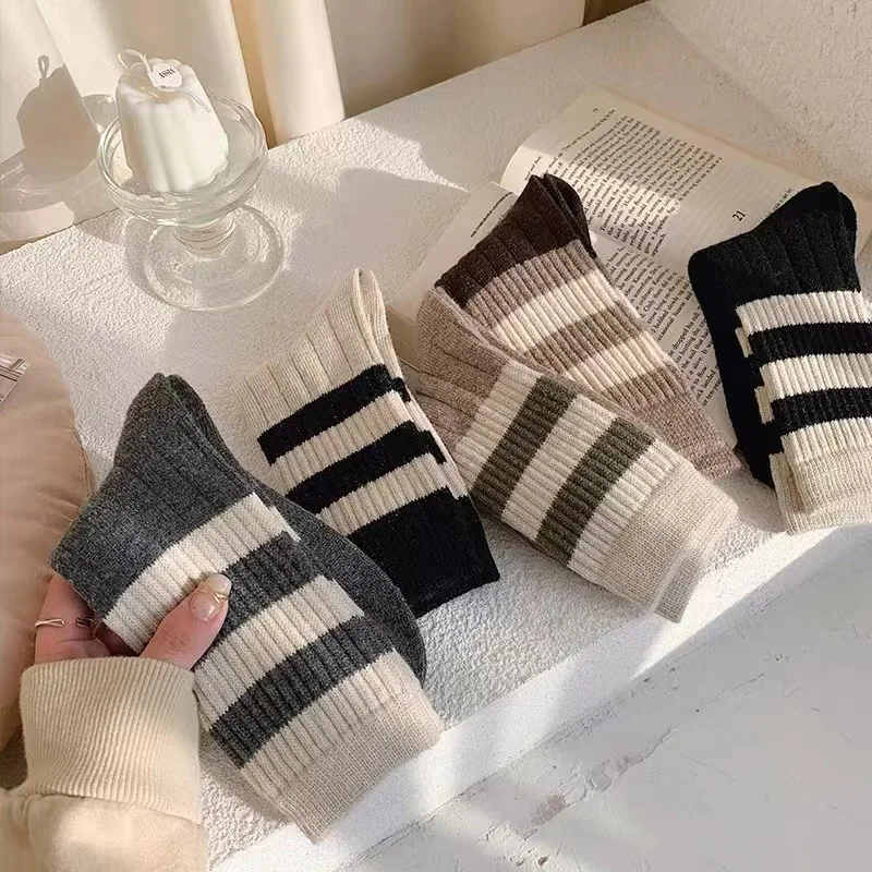 

Autumn Winter Striped Socks for Women, Thick Stockings To Keep Warm and Pile Up Stockings, Vintage, Sen Style, Fashion Wear