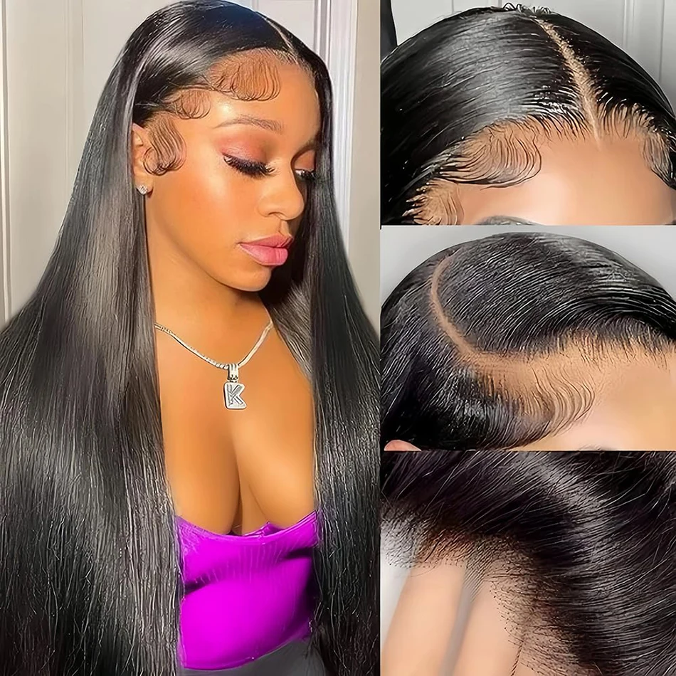 Черный Натуральный 20-дюймовый Фронтальный Парик Шнурка Прозрачное Швейцарское