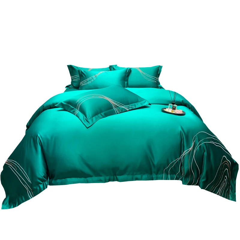 

European-Style Double-Sided Ice Silk Embroidery 4-Piece Set Tencel Quilt Cover Silk Slip Bed Sheet Fitted Sheet Summer Bedding