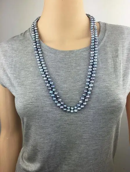 

Unique Design AA Pearl Necklace,60'' Long 6-7mm Gray Freshwater Pearl Jewelry,Wedding,love,Mothers Day,Charming Women Gift