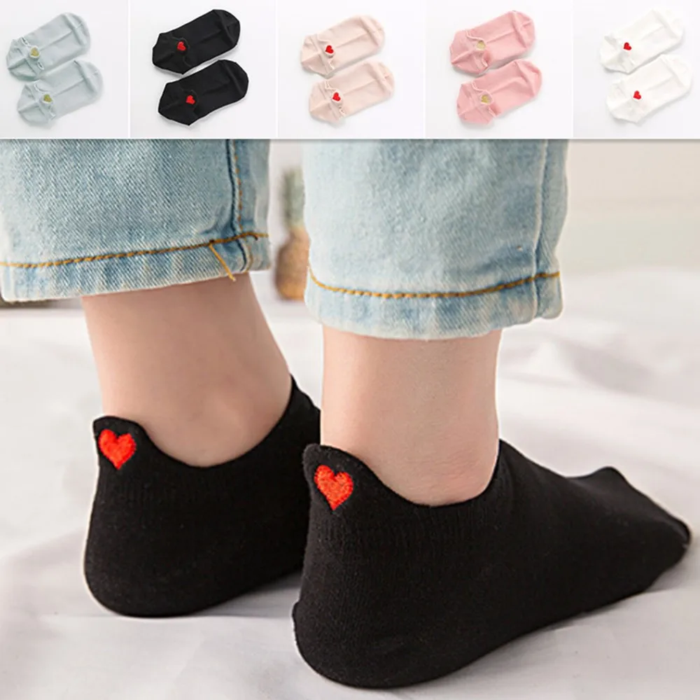 

1 Pair Couple Cute Socks Heart Pattern Women Cotton Casual Breathable Fashion Ankle Socks Boat Short Girls Party Appointment