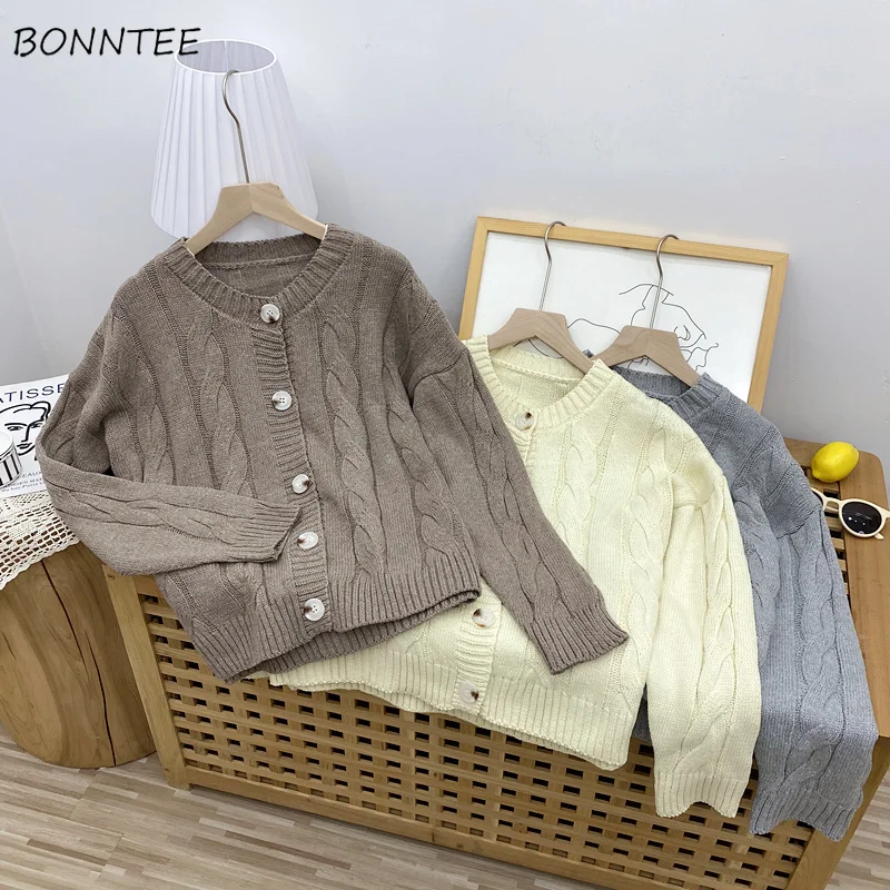 

Кардиган Женский свободного покроя, однотонный вязаный Повседневный простой Кардиган в Корейском стиле, в винтажном стиле, осень