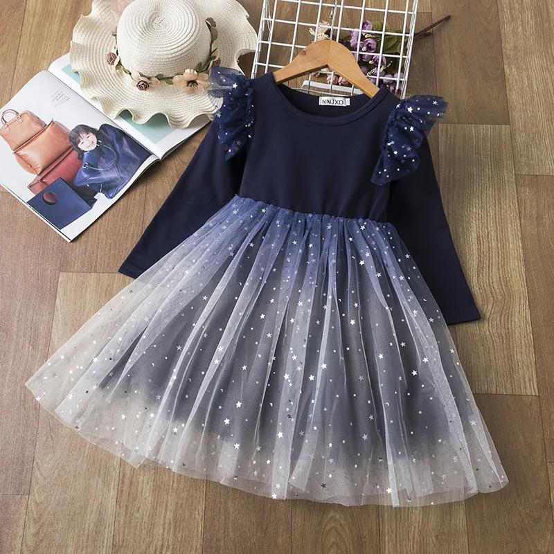 

2021 New Girls Sleeveless O Neck Ruffles Star Red Princess Dress Kids Elegant Party Prom Ball Gown Children Costume 1-7 Year