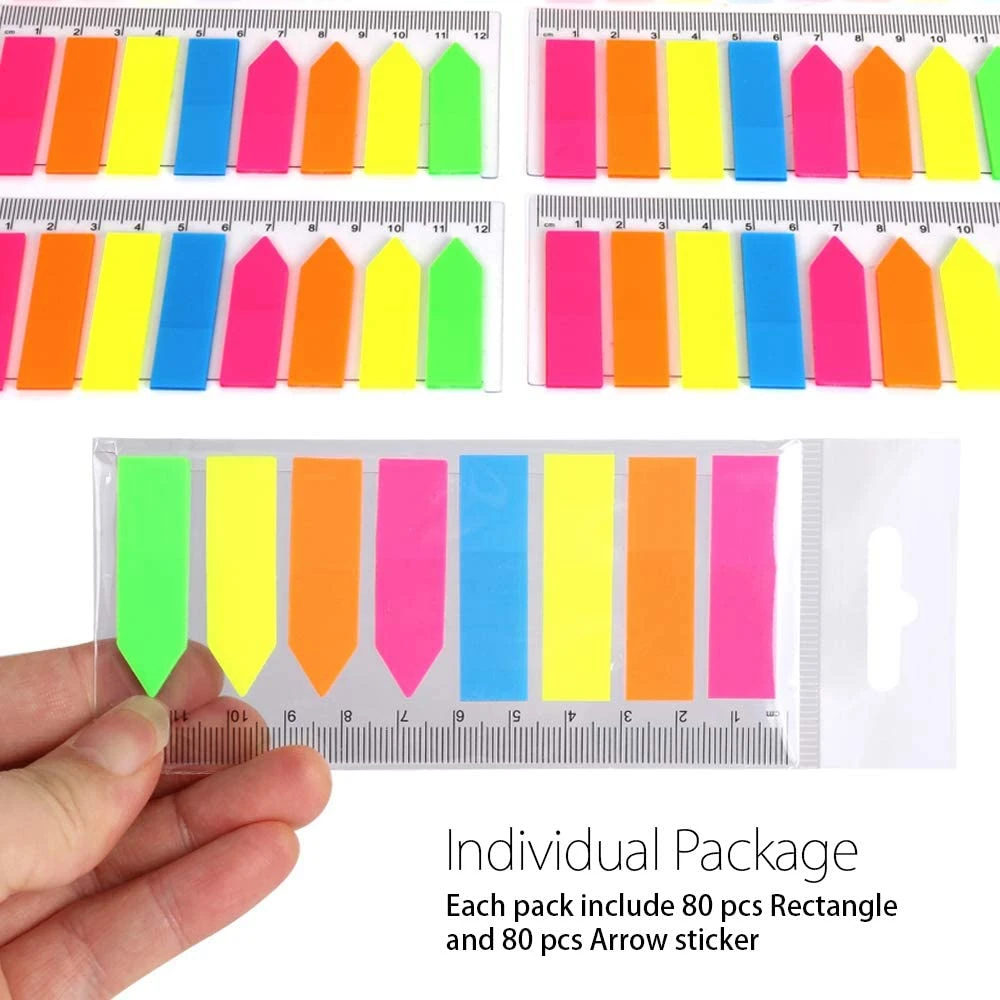 

960 Pcs Neon Page Markers, 6 Sets Translucent Page Flags Fluorescent Index Tabs Sticky Notes Tabs with 12 Cm Measurement