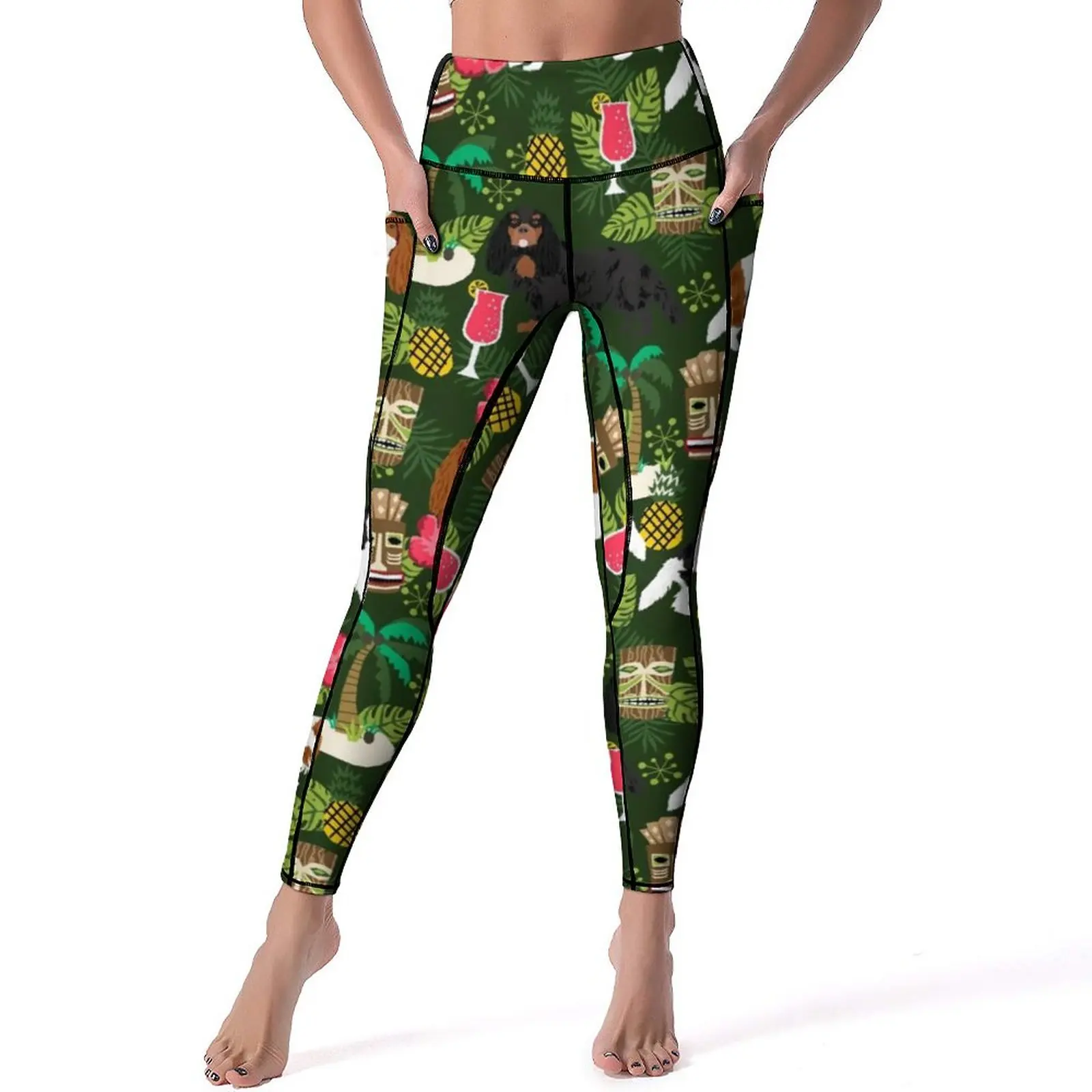 

Tropical Island Vacation Leggings Spaniel Dog Hawaii Fitness Running Yoga Pants High Waist Sports Tights Quick-Dry Yoga Legging