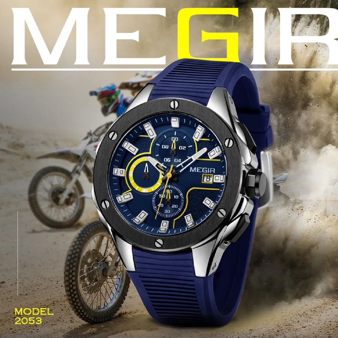 

MEGIR Men's Sports Chronograph Quartz Silicone Strap Luminous Waterproof Male Casual Army Military Wristwatch Man Date Relogios