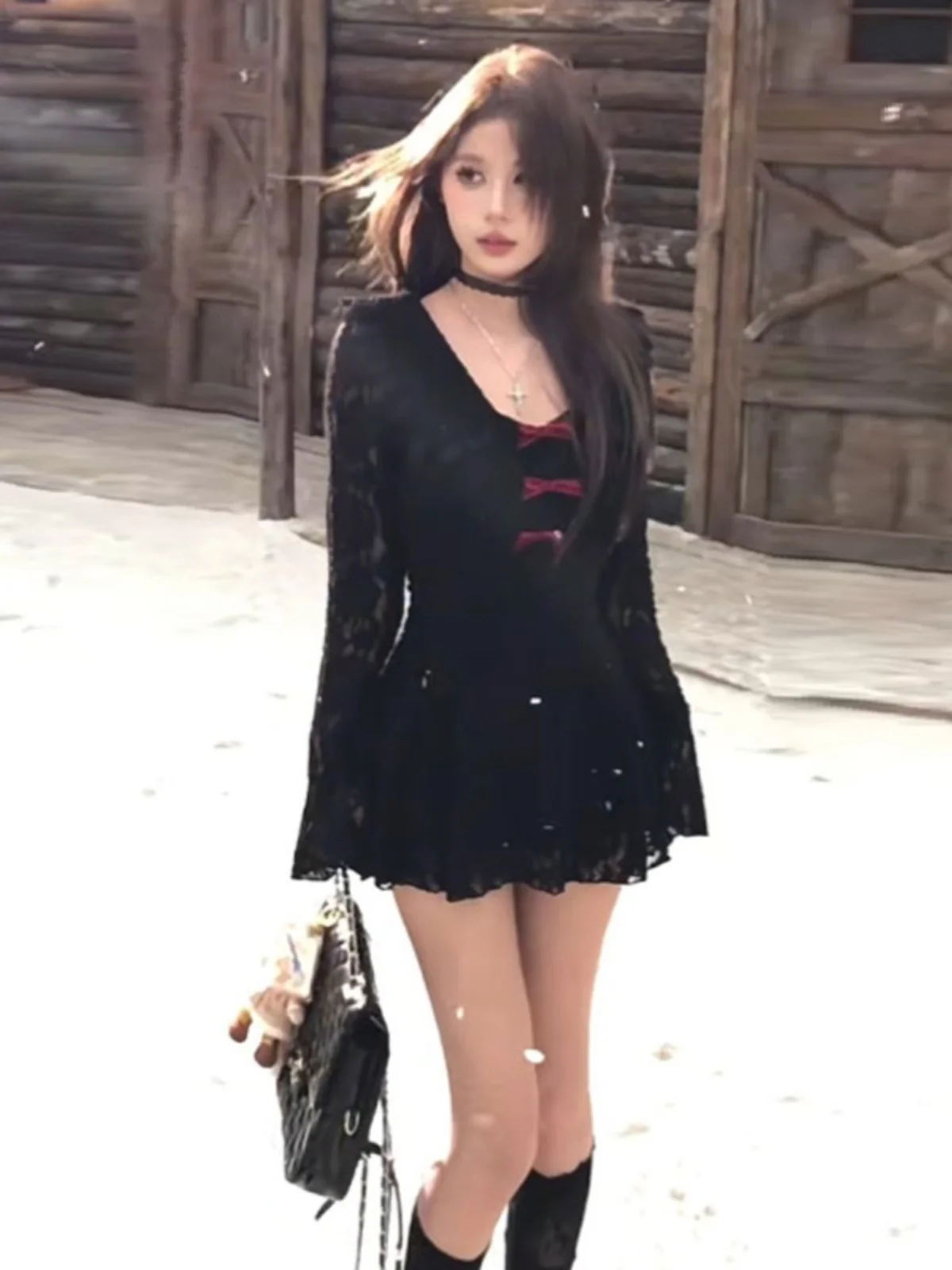 Платье для свиданий серии Fishing Pure Desire Sle Gyaru сексуальное кружевное платье с бантом