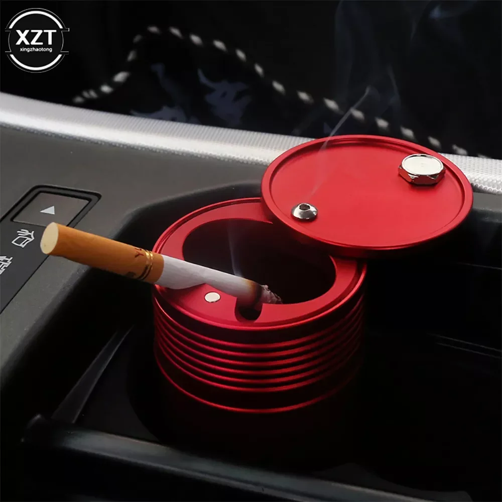 

High Quality Aluminum Alloy Car Ashtray with Rotating Lid High Flame Retardant Cigarette Cup Portable Convenient Smokeless Can
