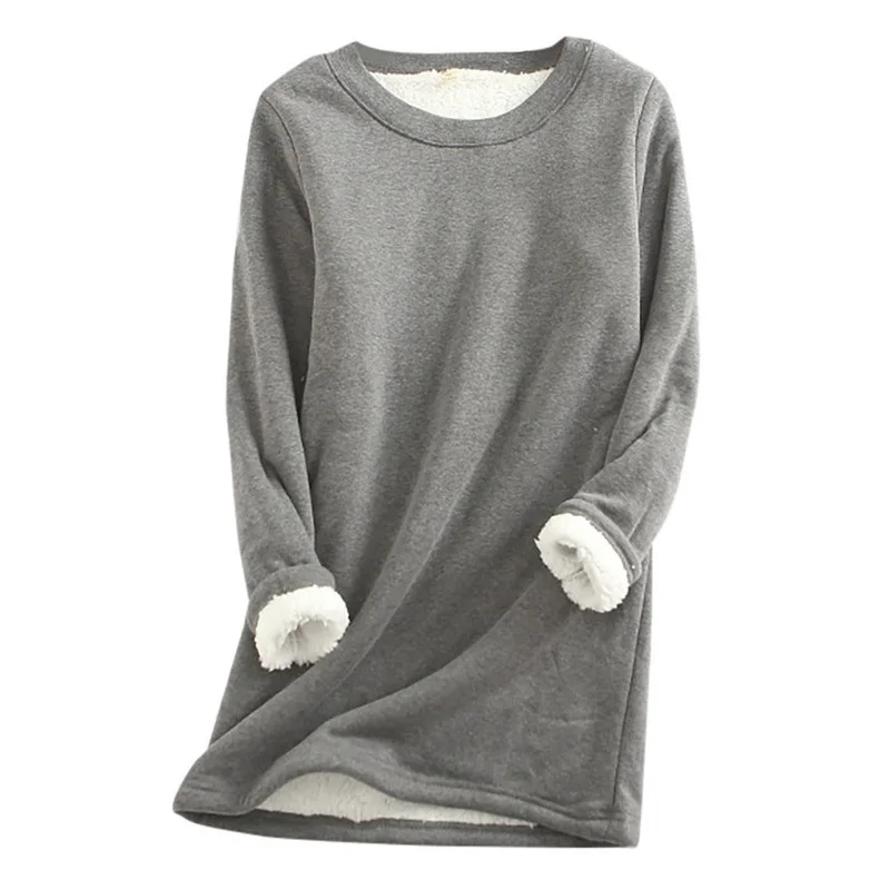 

Winter Women Thick Fleece Sweatshirt Velvet Warm Solid O-neck Underwear Blouse Tops