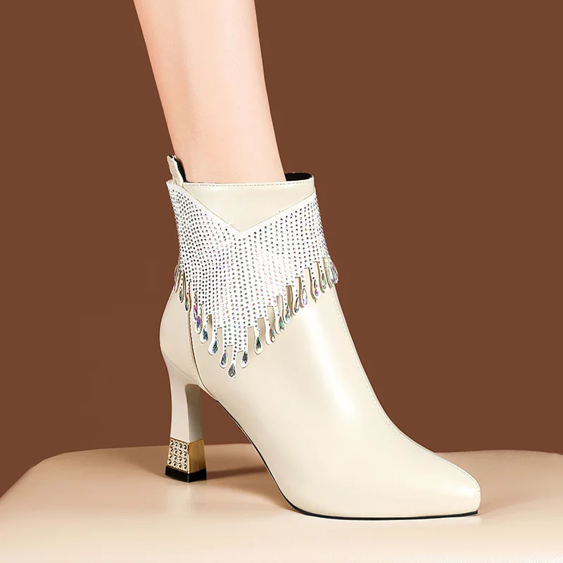 Soft Leather Women's Boots and Shoes Autumn and Winter Women's Party High Heels Ankle Boots Women's Boots 2023 New