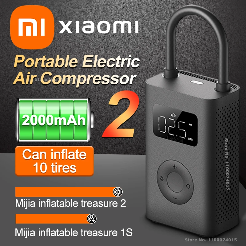 

Xiaomi Mijia Electric Air Compressor 2 Portable LED Multitool Air Pump For Bike Motorcycles Car Tire Type C Inflator 2 Treasure