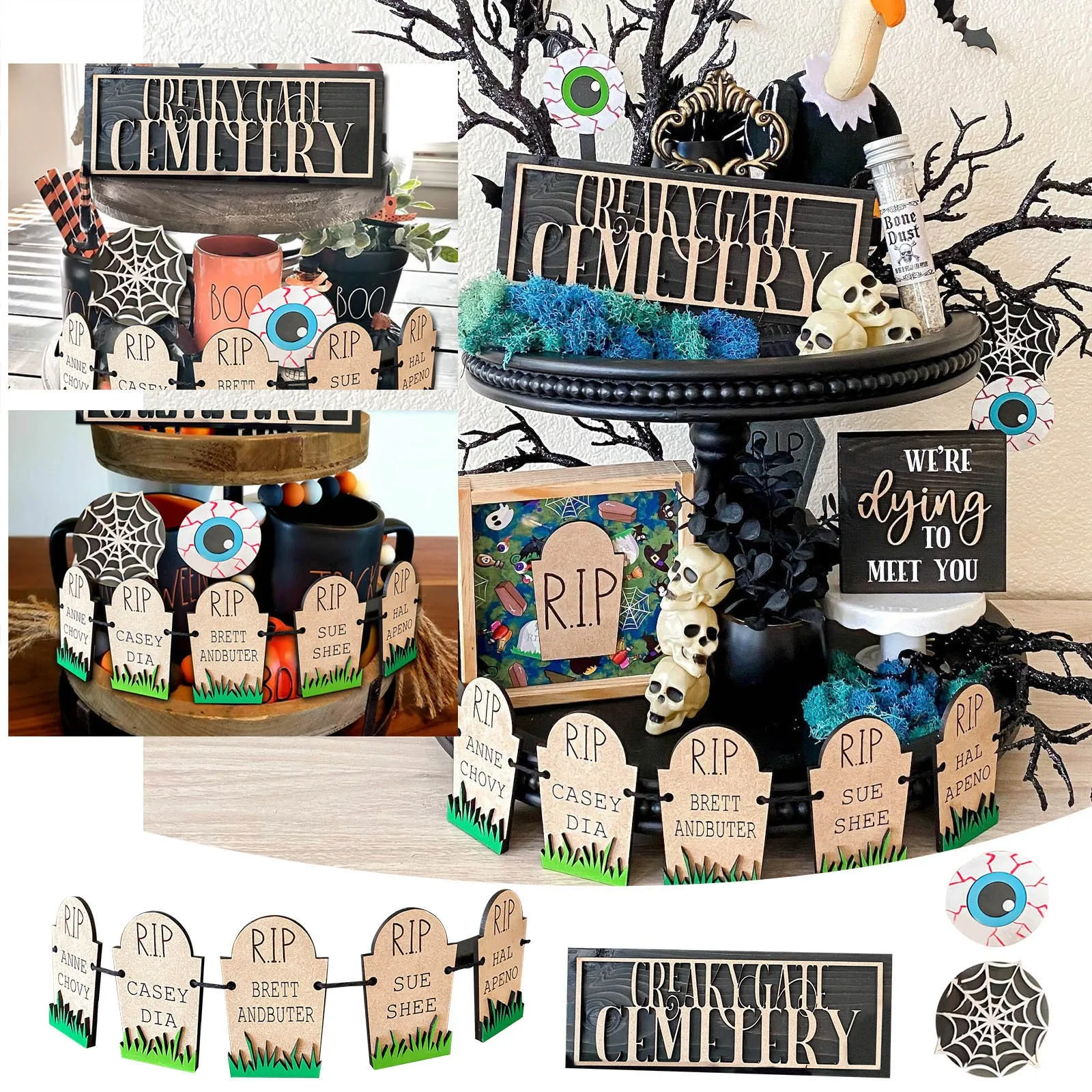 

Small Wooden Tray for Kitchen Small Wooden Tiered Stand Small Wooden Table Decor Halloween Tiered Tray Decor Horror Decor